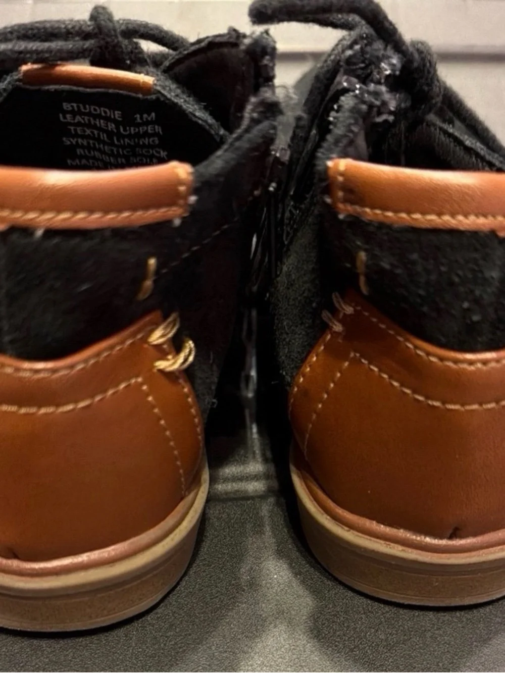 Steve Madden Kids Black Suede Lace-Up Dress Shoes with Brown Trim